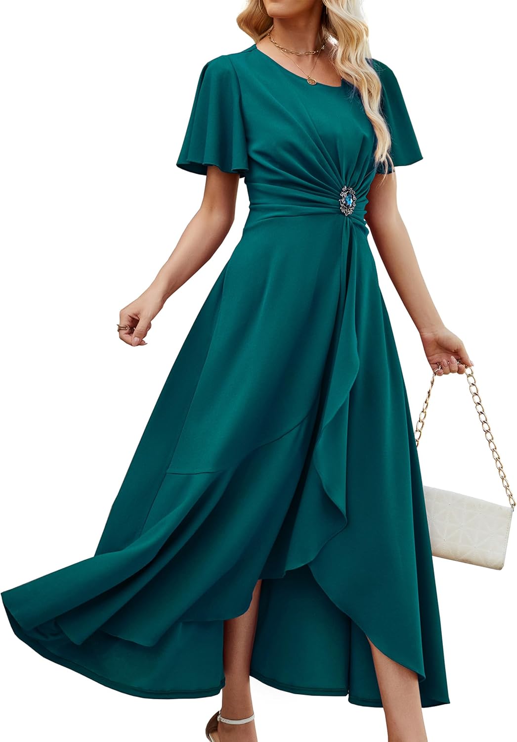 QMZ Wedding Guest Dresses for Women Have Pockets Cocktail Dress Ruffle Sleeve A Line Evening Party Formal Dresses for Women - Image 10