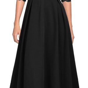 REPHYLLIS Women's V Neck Lace Vintage Formal Bridesmaid Wedding Long Dress