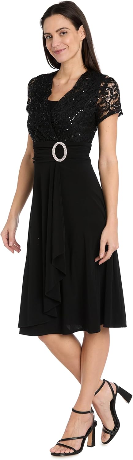 R&M Richards Women's Embellished Cascade Faux Wrap Dress - Image 3