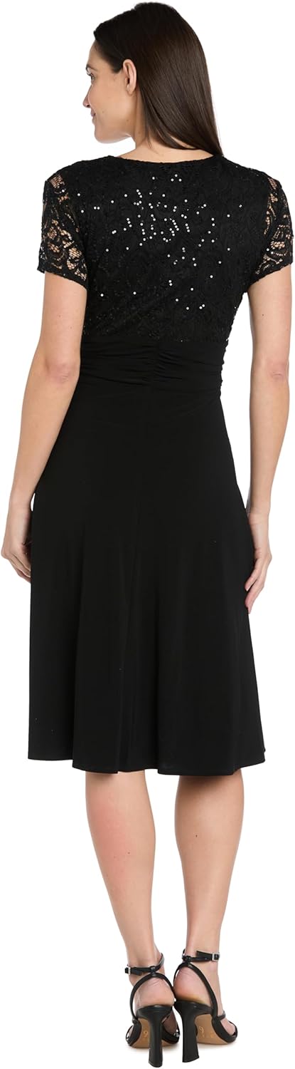 R&M Richards Women's Embellished Cascade Faux Wrap Dress - Image 4