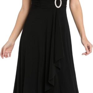 R&M Richards Women's Embellished Cascade Faux Wrap Dress