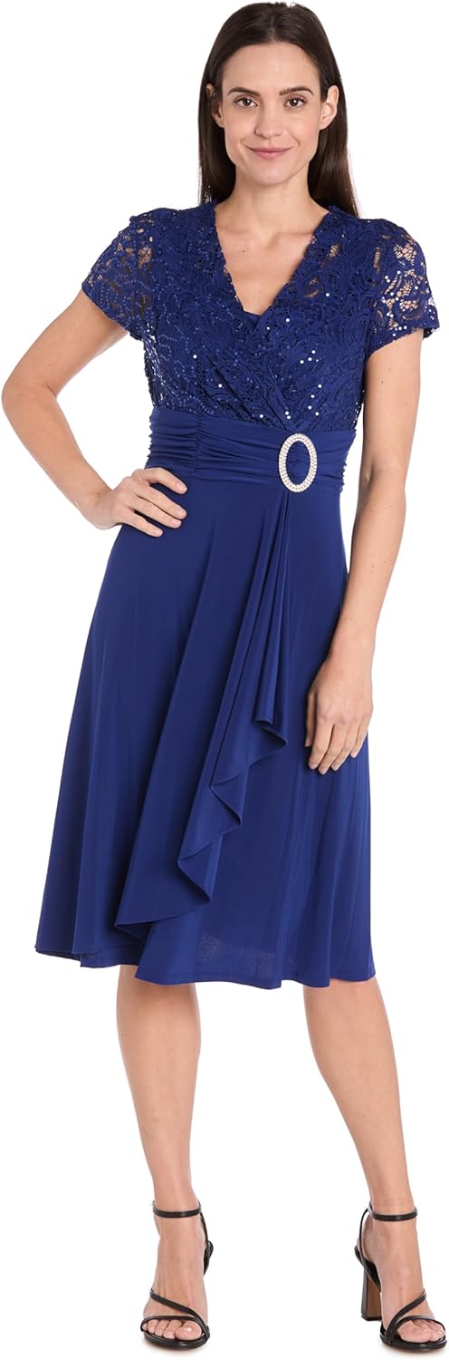 R&M Richards Women's Embellished Cascade Faux Wrap Dress - Image 7