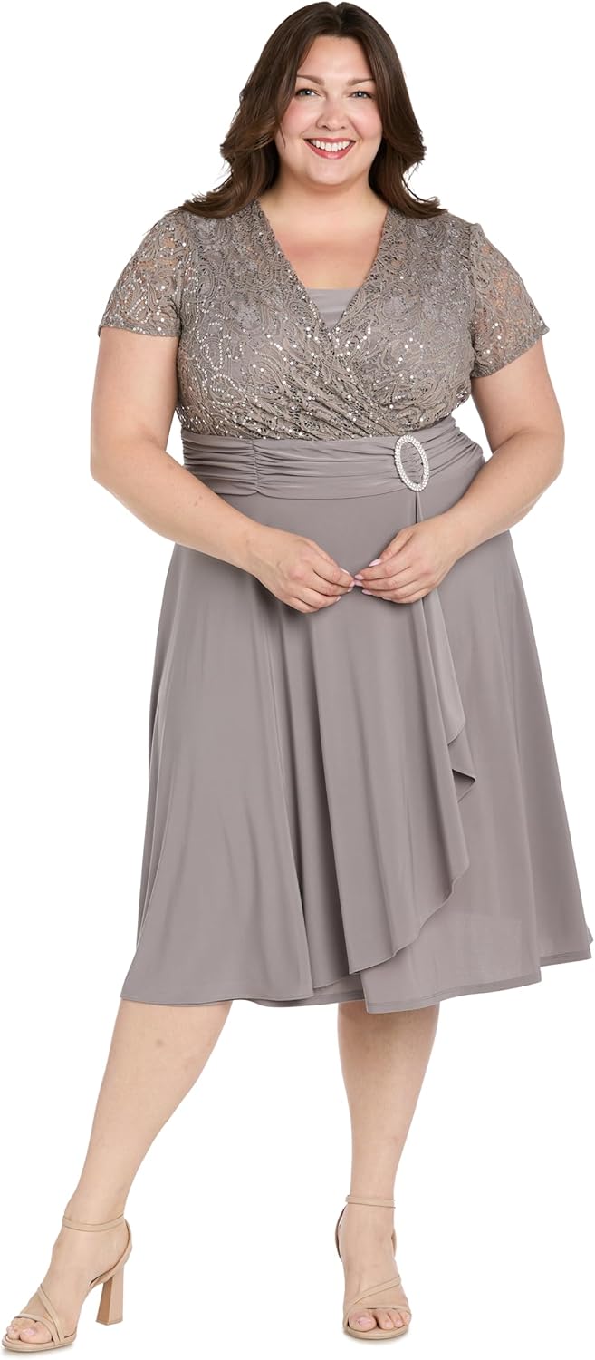 R&M Richards Women's Embellished Cascade Faux Wrap Dress - Image 5