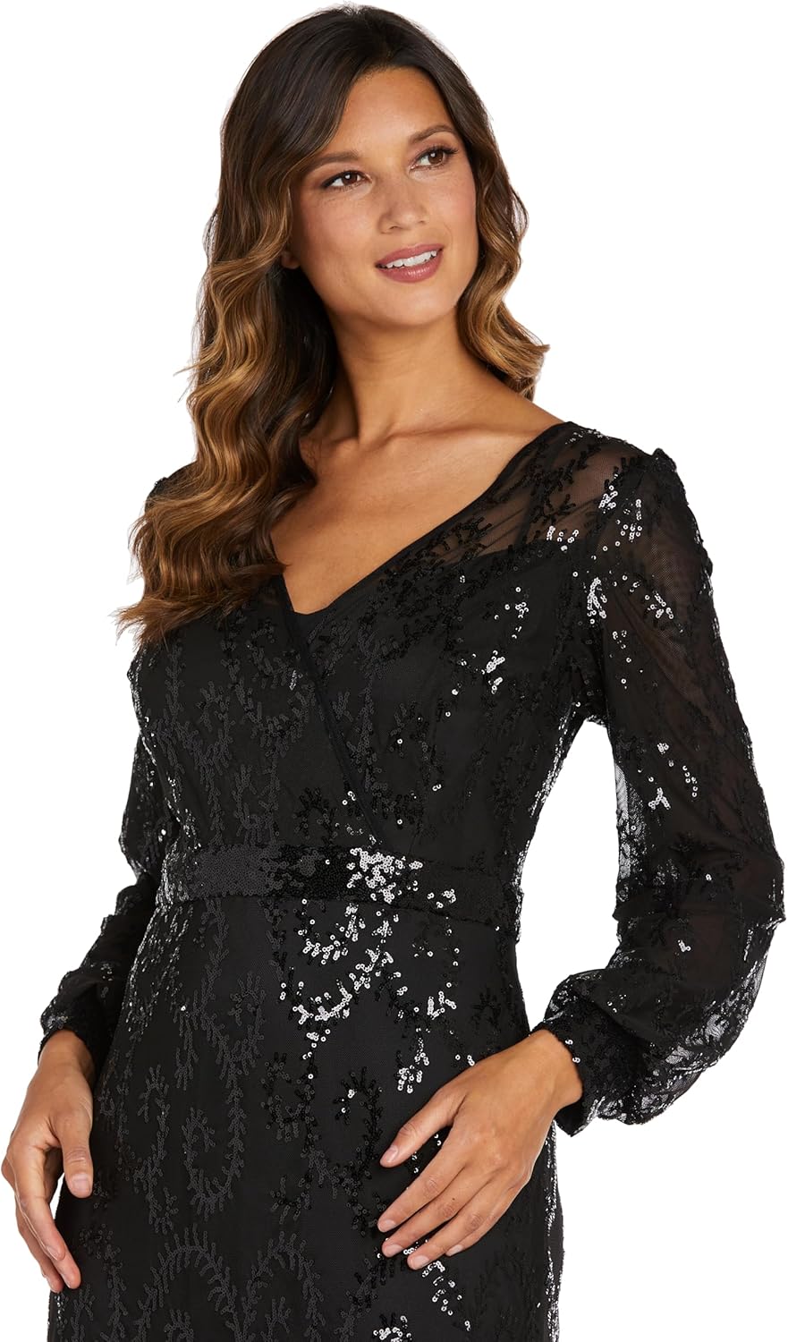 R&M Richards Womens Petites V Neck Lace Evening Dress - Image 2