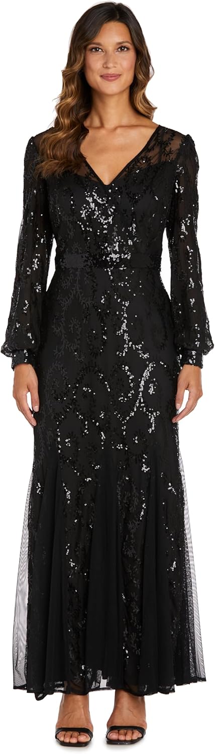R&M Richards Womens Petites V Neck Lace Evening Dress