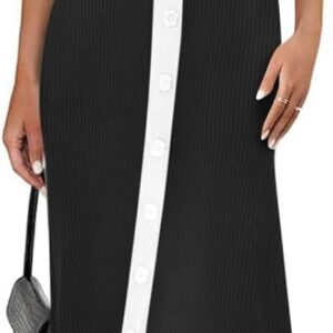 Saodimallsu Womens Summer Button Down Sweater Dresses Sleeveless V Neck Casual Ribbed Knit Color Block Midi Tank Dress