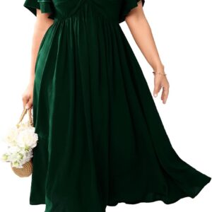 SCOMCHIC Women's Plus Size Wedding Guest Cocktail Dresses Sweetheart Neckline Ruffle Sleeve A Line Maxi Dress