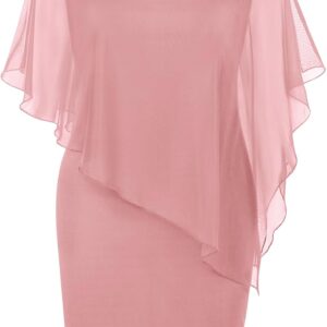 SeSe Code Women's Mesh Cape Overlay Bodycon Knee Length Pencil Dress for Wedding Guest