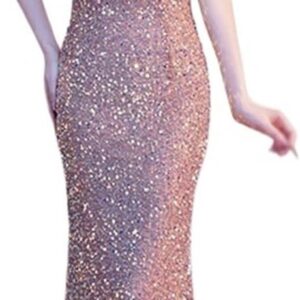 SIDUFHAOPKLL Gold Evening Gown Sequin Slim Annual Party Dress Heavy Industry Banquet Dress