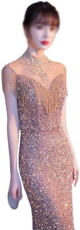 SIDUFHAOPKLL Gold Evening Gown Sequin Slim Annual Party Dress Heavy Industry Banquet Dress - Image 3