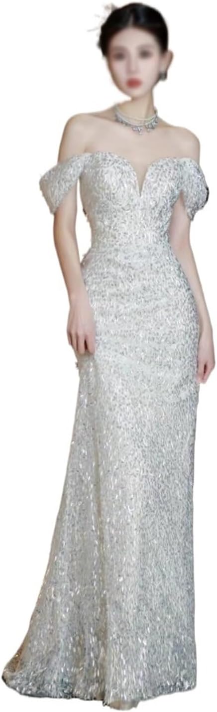 SIDUFHAOPKLL Shoulder Evening Dress Women Senior Sense Banquet Socialite Toasting Dress Slimming