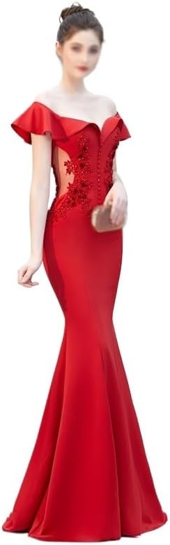 SIDUFHAOPKLL Slim-fit Dress Wedding Evening Dress Ladies Toasting Wedding Long Dress Word Shoulder Appreciation Banquet - Image 3