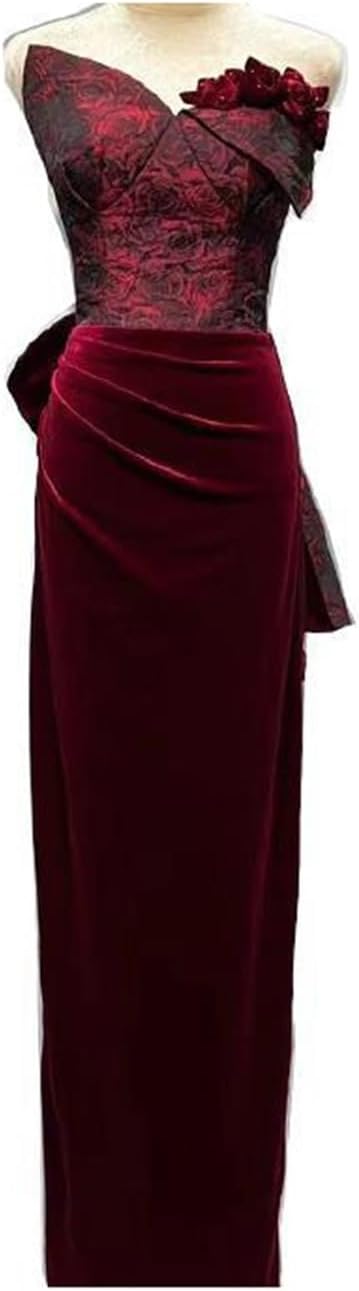 SIDUFHAOPKLL Toasting Spring Vintage Wine Red Rose Wedding Evening Dress Ladies - Image 3