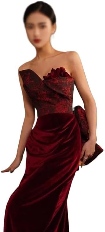 SIDUFHAOPKLL Toasting Spring Vintage Wine Red Rose Wedding Evening Dress Ladies - Image 5