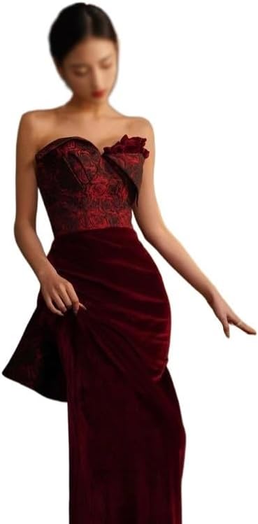 SIDUFHAOPKLL Toasting Spring Vintage Wine Red Rose Wedding Evening Dress Ladies - Image 4