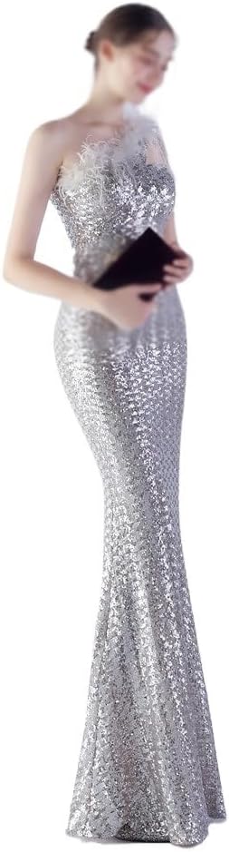 SIDUFHAOPKLL Women's Party Socialite Sequin Vertical Long Slim-fit Dress Evening Dress - Image 3