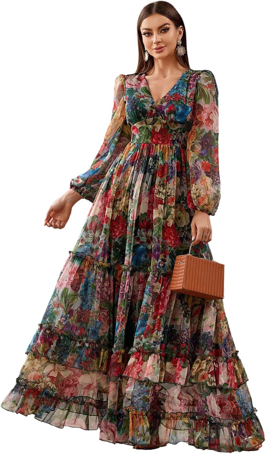 TOLEEN Summer Casual Dresses for Women 2024 Spring Fashion Boho V Neck Long Sleeve Ruffle Floral Print Elegant Maxi Dress - Image 15