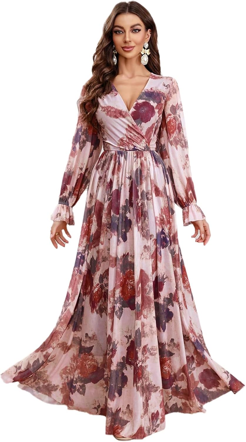 TOLEEN Summer Casual Dresses for Women 2024 Spring Fashion Boho V Neck Long Sleeve Ruffle Floral Print Elegant Maxi Dress - Image 11