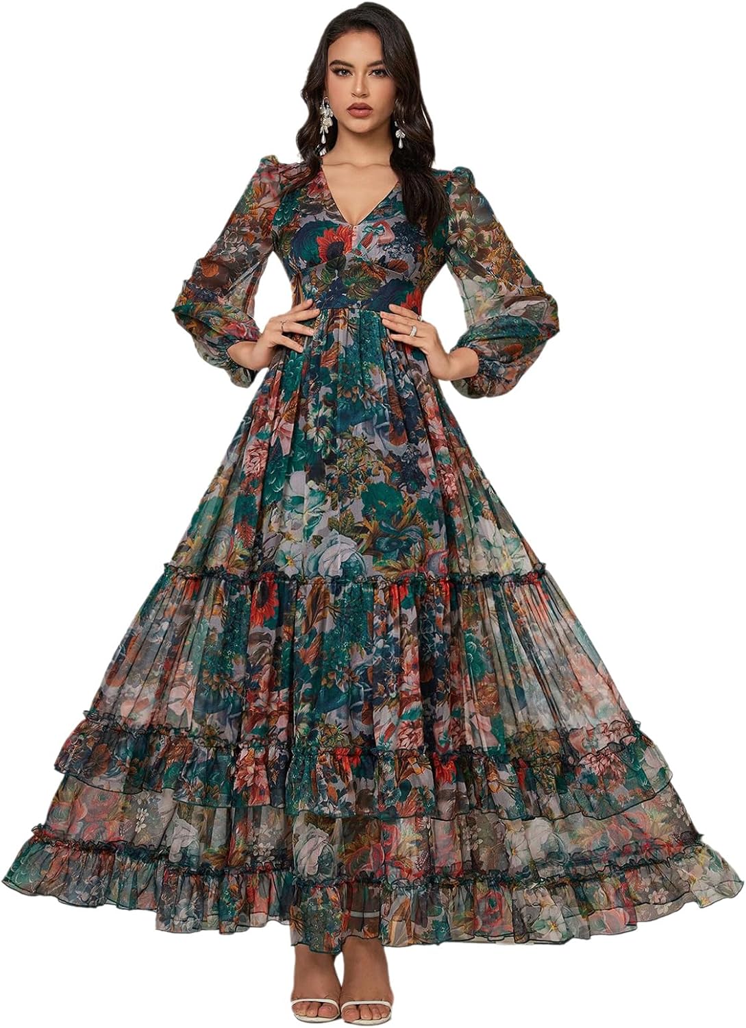 TOLEEN Summer Casual Dresses for Women 2024 Spring Fashion Boho V Neck Long Sleeve Ruffle Floral Print Elegant Maxi Dress - Image 23