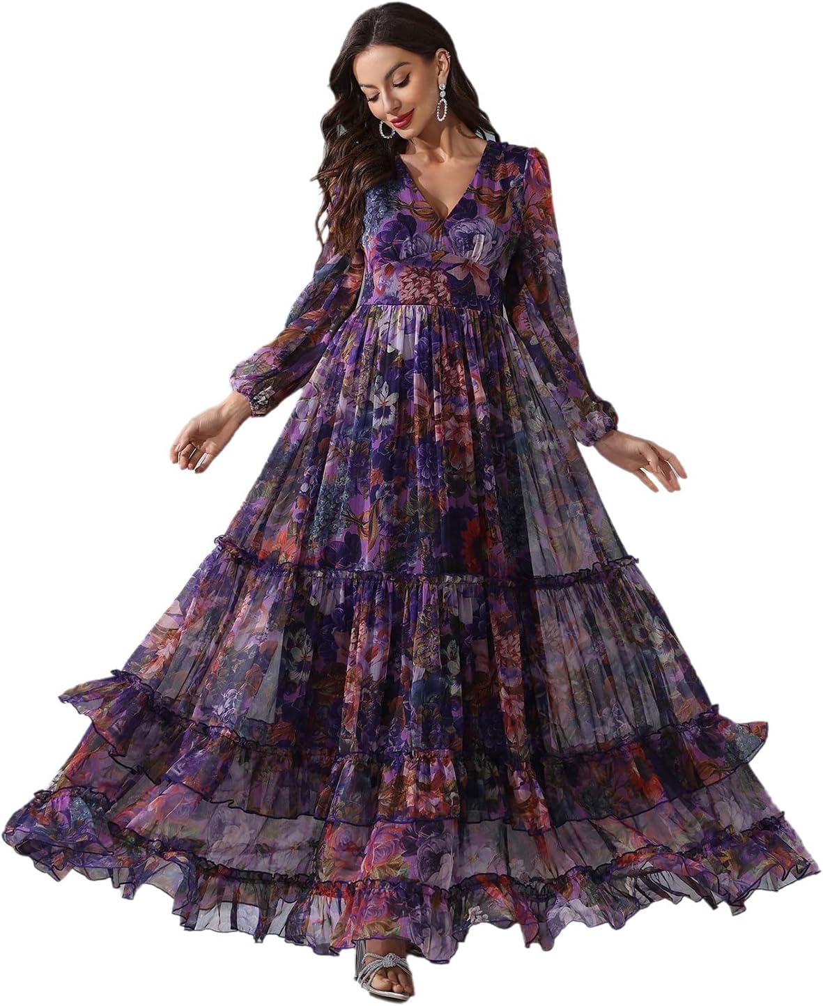 TOLEEN Summer Casual Dresses for Women 2024 Spring Fashion Boho V Neck Long Sleeve Ruffle Floral Print Elegant Maxi Dress - Image 22