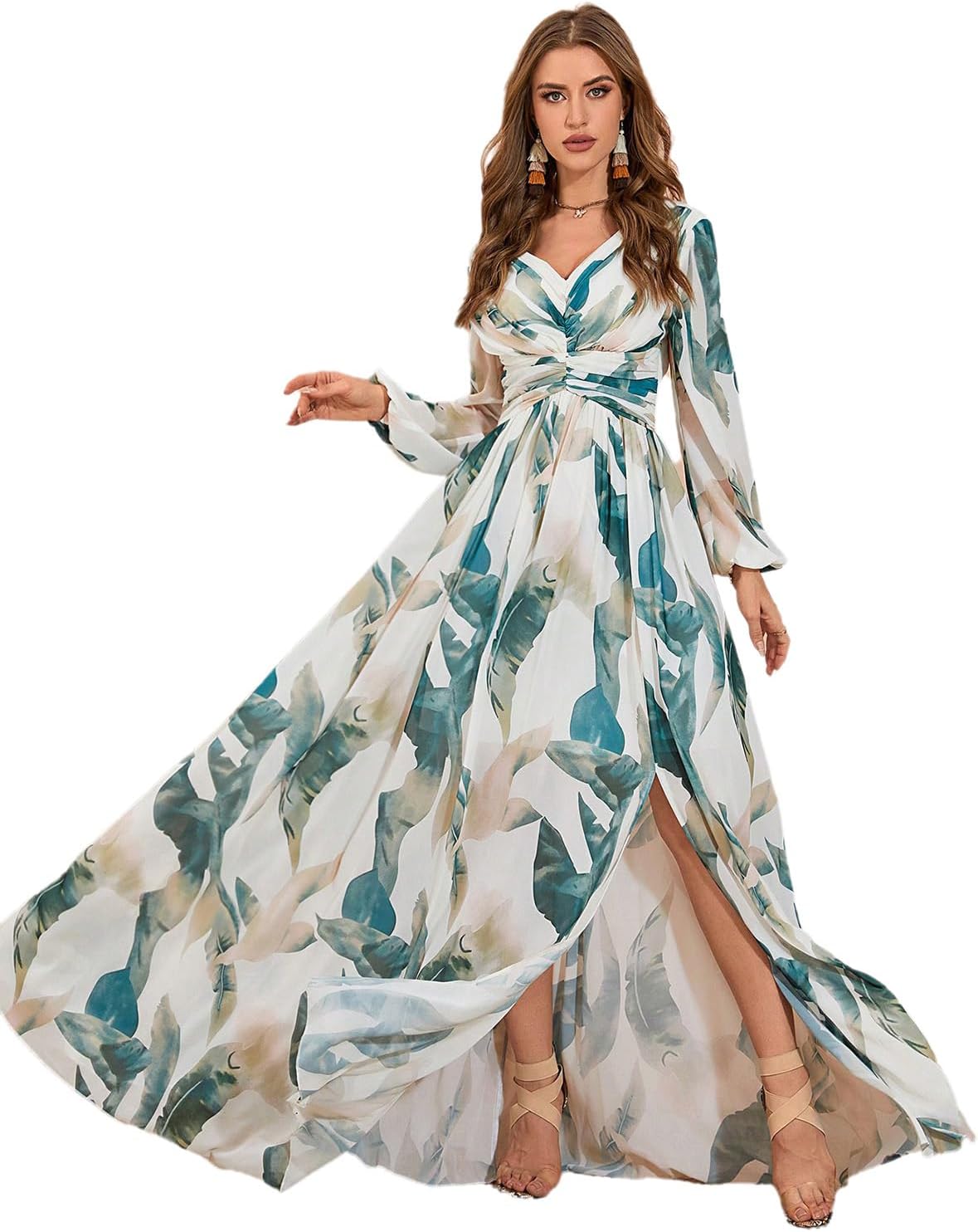 TOLEEN Summer Casual Dresses for Women 2024 Spring Fashion Boho V Neck Long Sleeve Ruffle Floral Print Elegant Maxi Dress - Image 13