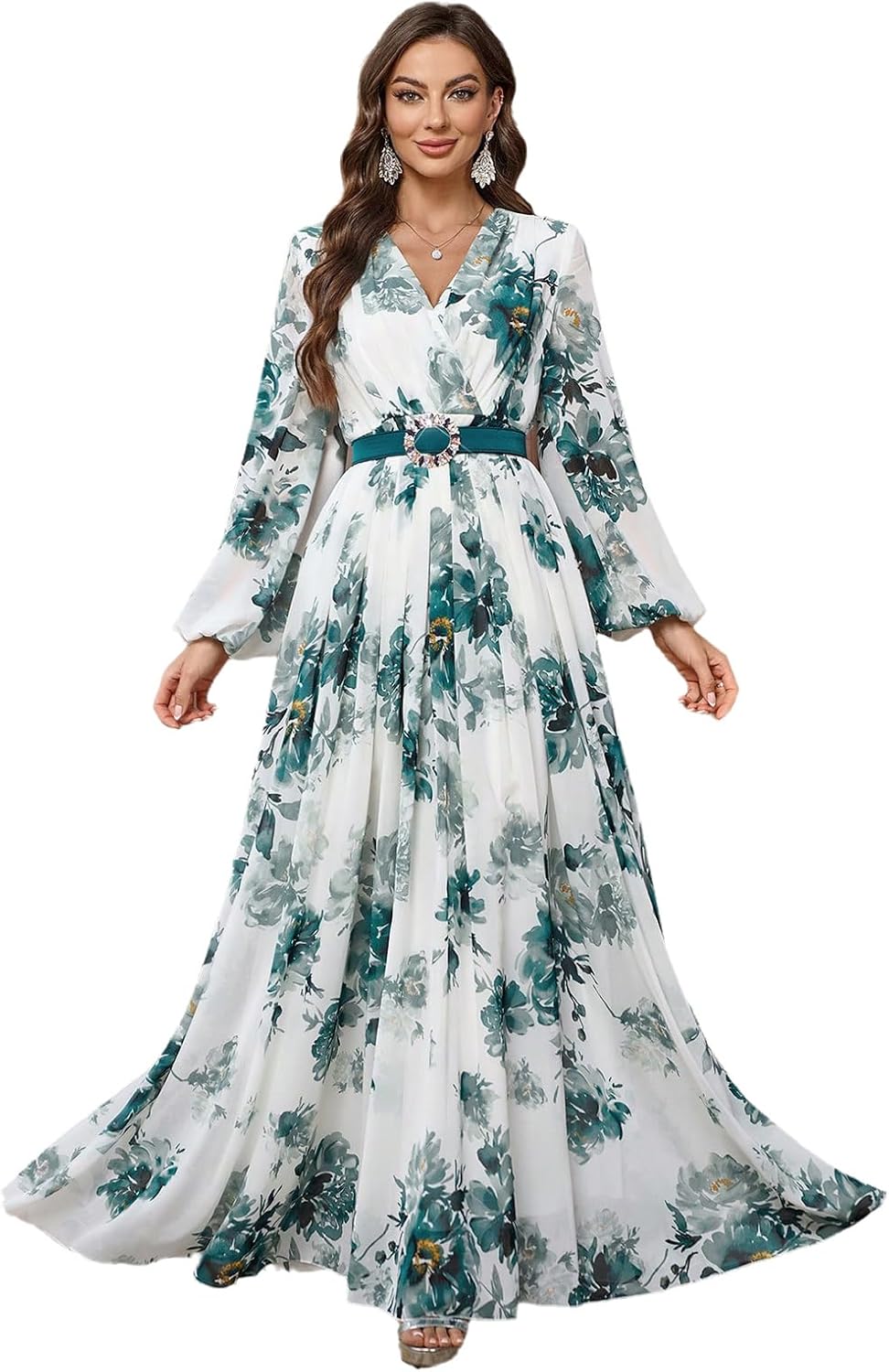 TOLEEN Summer Casual Dresses for Women 2024 Spring Fashion Boho V Neck Long Sleeve Ruffle Floral Print Elegant Maxi Dress - Image 12
