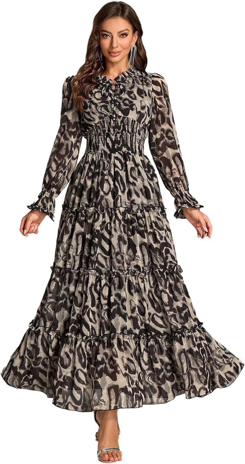 TOLEEN Summer Casual Dresses for Women 2024 Spring Fashion Boho V Neck Long Sleeve Ruffle Floral Print Elegant Maxi Dress - Image 17