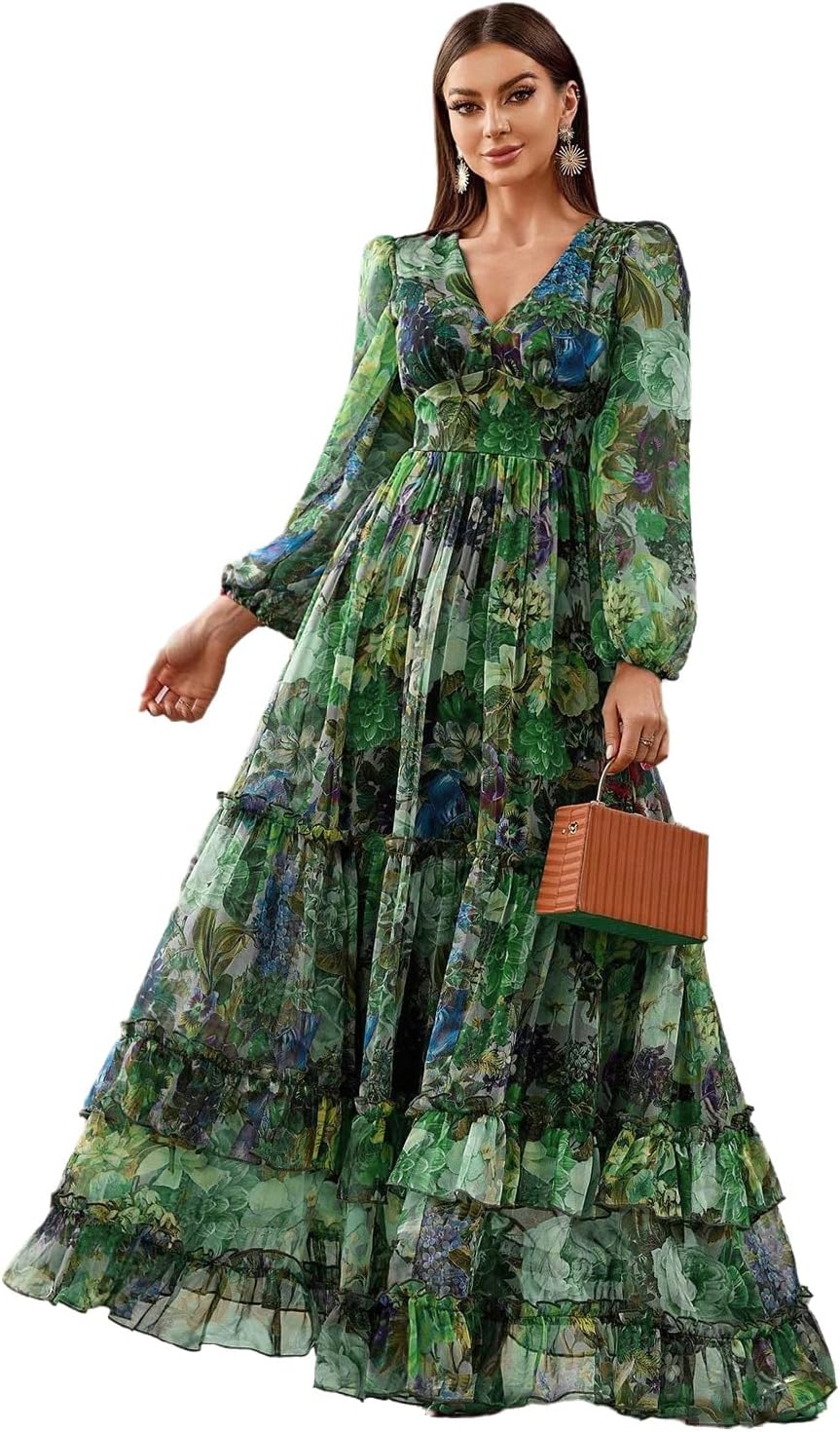 TOLEEN Summer Casual Dresses for Women 2024 Spring Fashion Boho V Neck Long Sleeve Ruffle Floral Print Elegant Maxi Dress - Image 10