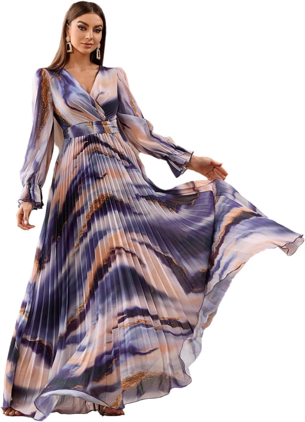 TOLEEN Summer Casual Dresses for Women 2024 Spring Fashion Boho V Neck Long Sleeve Ruffle Floral Print Elegant Maxi Dress - Image 24
