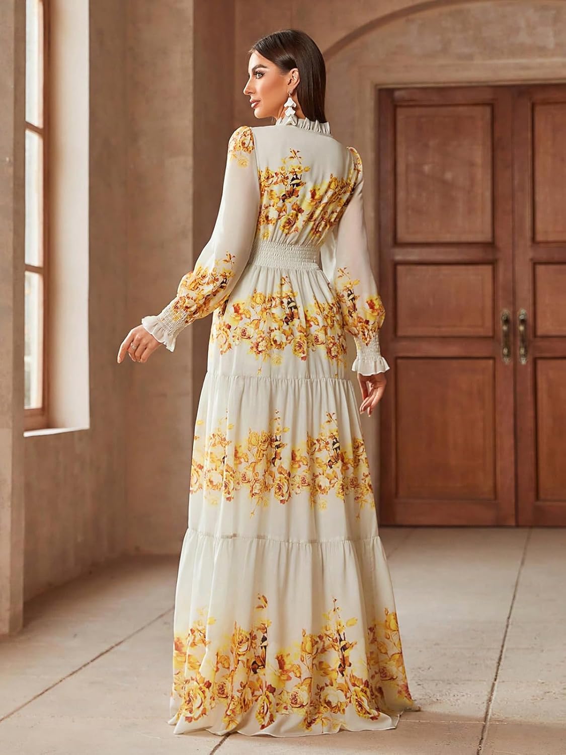 TOLEEN Summer Casual Dresses for Women 2024 Spring Fashion Boho V Neck Long Sleeve Ruffle Floral Print Elegant Maxi Dress - Image 2