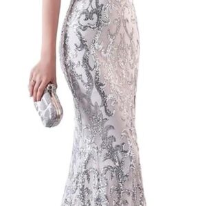 V-Neck Backless Evening Dresses Embroidered Tulle Formal Dress Sexy High Split Women Formal Gown