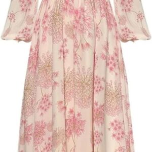 Women Elegant Evening Dress Flare Sleeves High Waist Print Swing for Formal Occasions