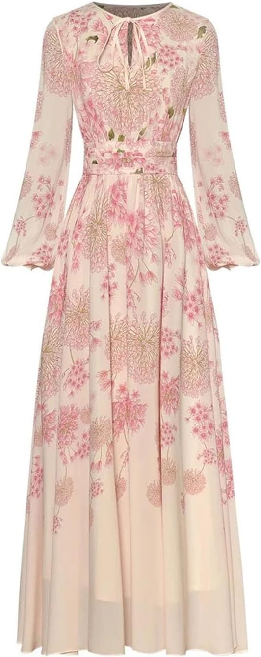 Women Elegant Evening Dress Flare Sleeves High Waist Print Swing for Formal Occasions