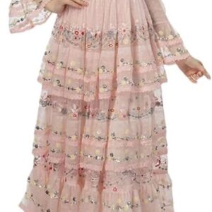 Women's Embroidered Sequin Mesh Ruffle Dress Cascading Vacation Evening Gown(Pnnrk,XX-L)