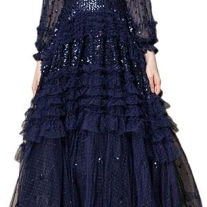 Women's Sequin Lace Ruffle Long Dress Multi-Color Evening Gown Party Dresses