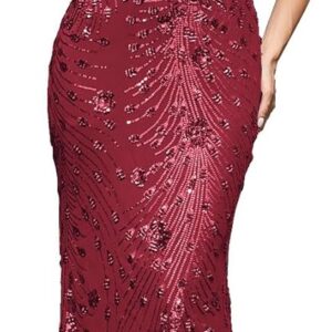 Womens Sequined Long Evening Gown Glamous Sleeveless V-Neck Mermaid Prom Dress for Wedding Party Club Occasions