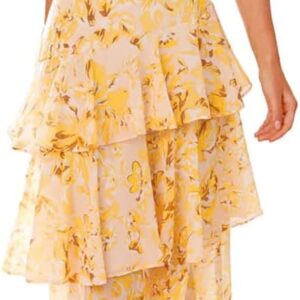 Women's Sexy Deep V Neck Maxi Dress Floral Backless Ruffles Hem Cocktail Party Long Dresses