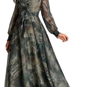 Womens Summer Dresses,Floral Patterns Vintage Elegant Cocktail Long Sleeve Boho Casual Maxi Wedding Guest Dresses for Women