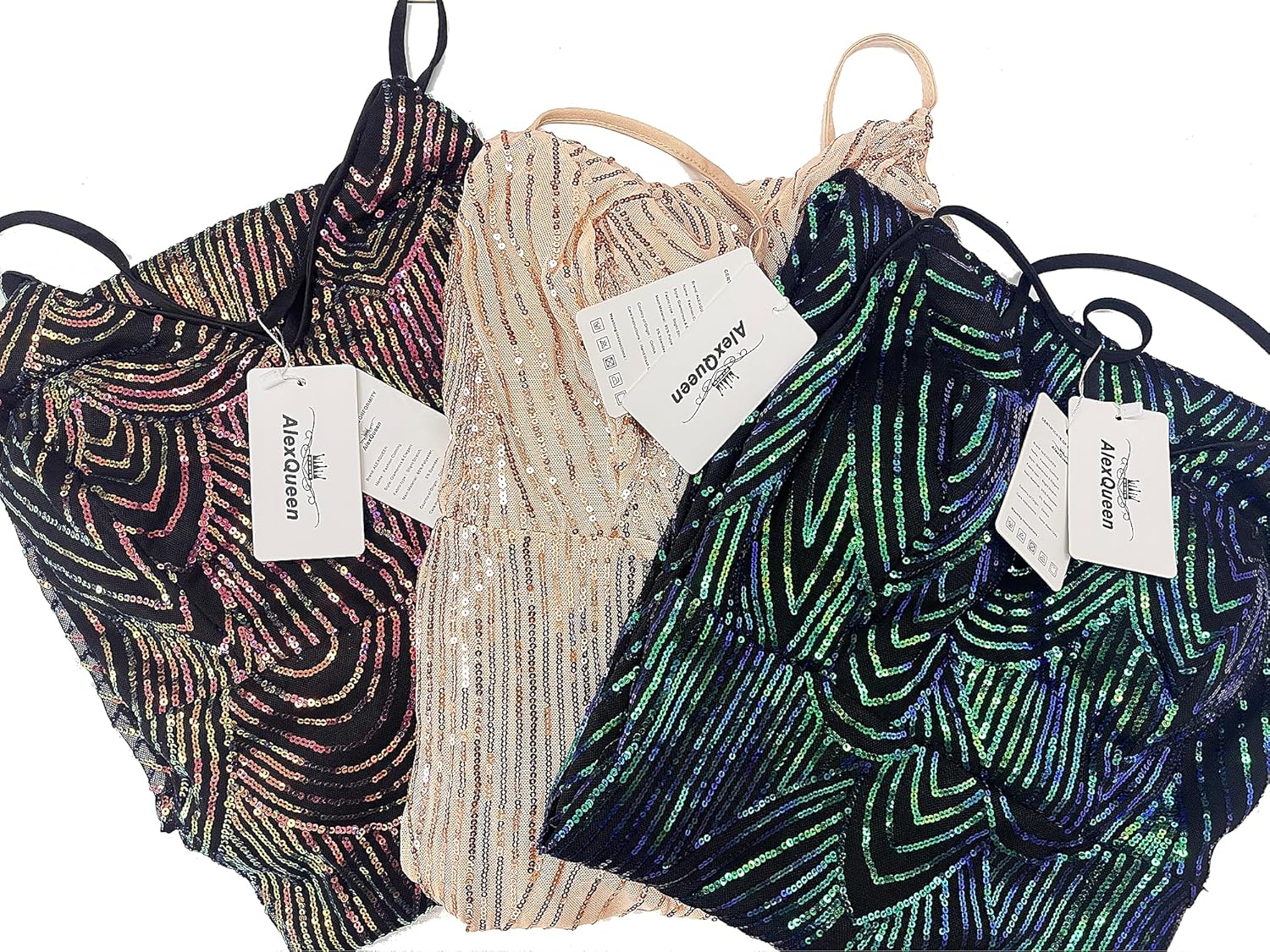 Women's V Neck Spaghetti Straps Sequin Sparkly Glitter Irregular Hem Prom Dress Bcakless Maxi Evening Gowns - Image 5