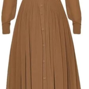 Women\u2019s Autumn Single Breasted Waisted Lightweight Formal Maxi Dress Lapel Pleated Cocktail Evening Dresses