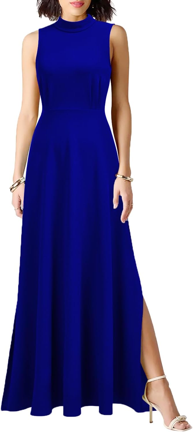 WOOSEA Women Sleeveless High Neck Split Evening Cocktail A-Line Long Dress - Image 3