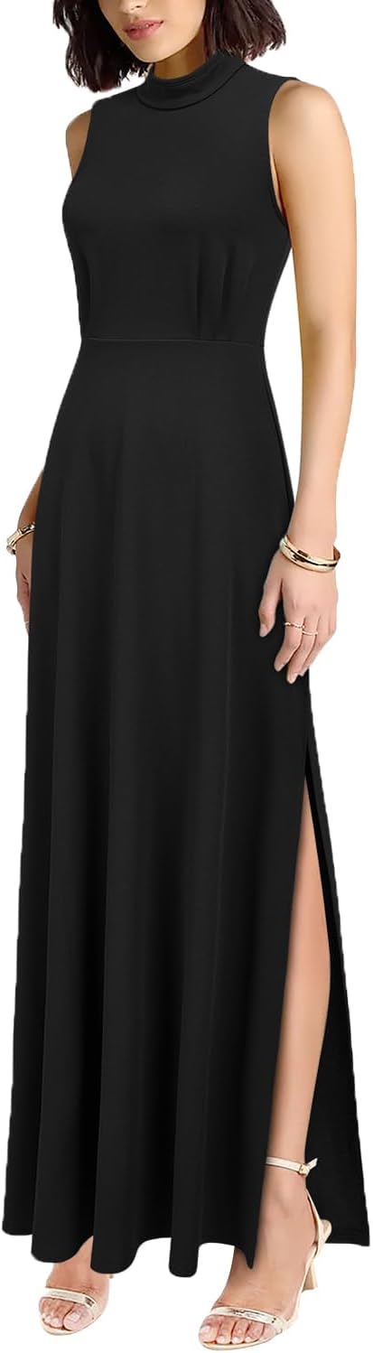 WOOSEA Women Sleeveless High Neck Split Evening Cocktail A-Line Long Dress - Image 2