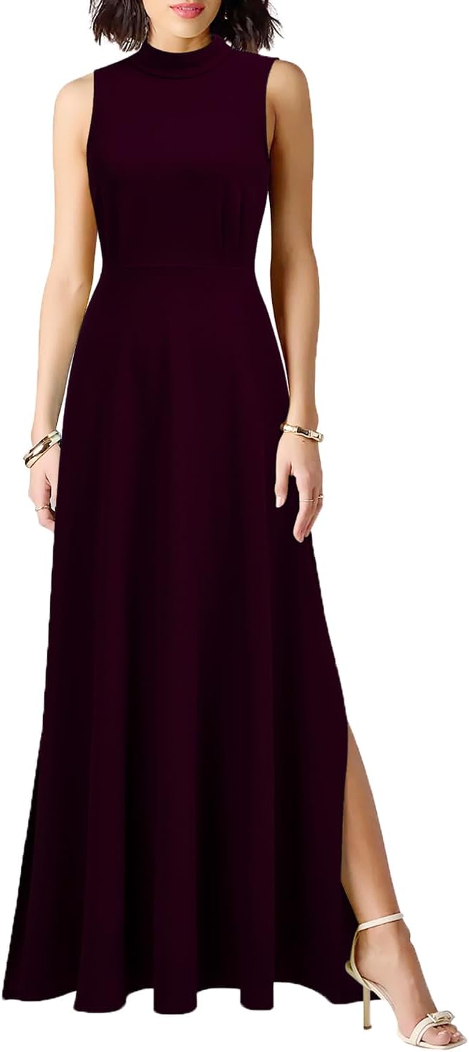 WOOSEA Women Sleeveless High Neck Split Evening Cocktail A-Line Long Dress - Image 4