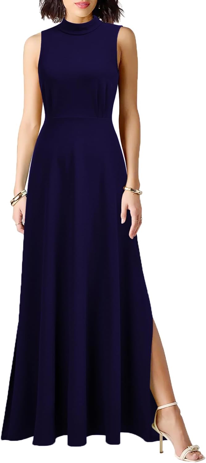 WOOSEA Women Sleeveless High Neck Split Evening Cocktail A-Line Long Dress - Image 5