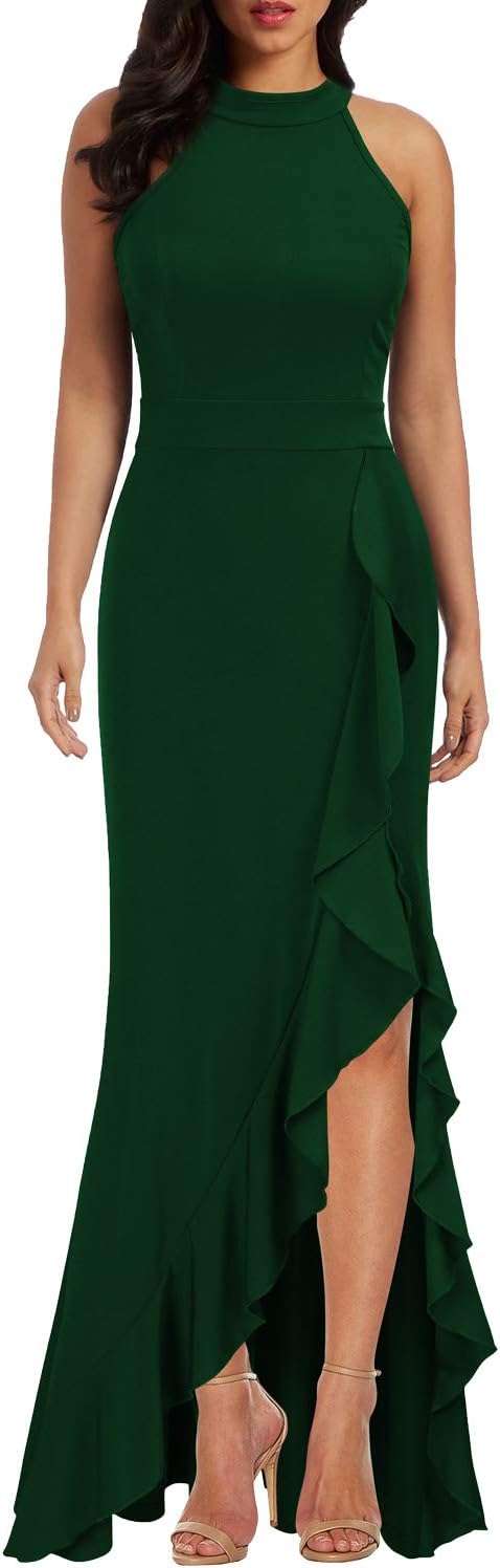 WOOSEA Women's High Neck Split Bodycon Mermaid Evening Cocktail Long Dress - Image 3
