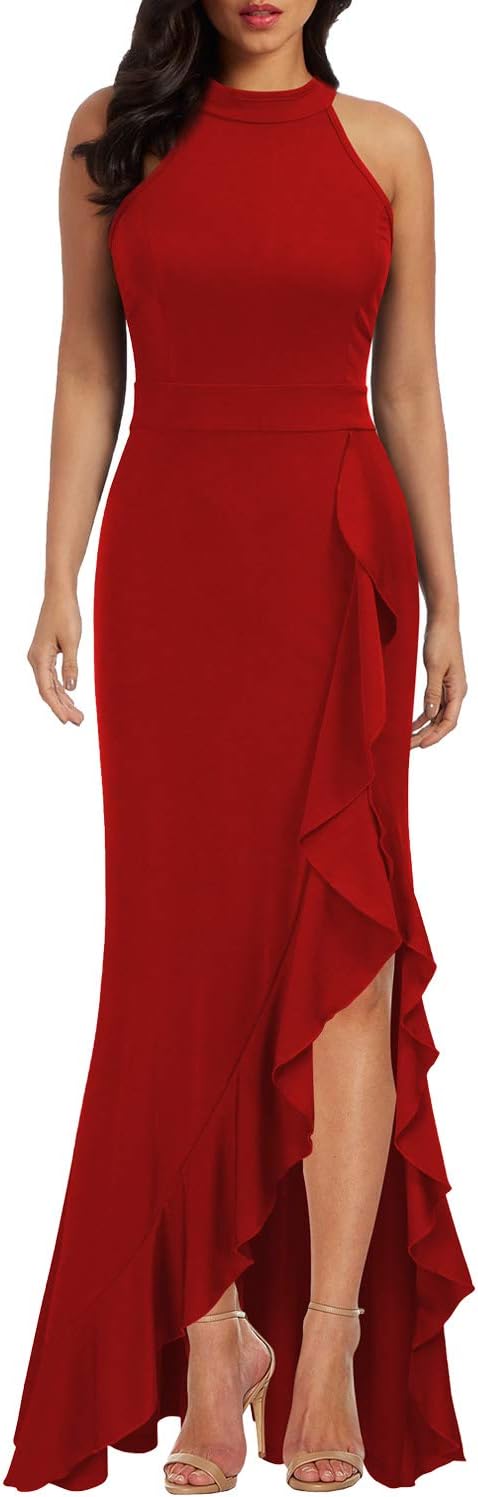 WOOSEA Women's High Neck Split Bodycon Mermaid Evening Cocktail Long Dress - Image 8