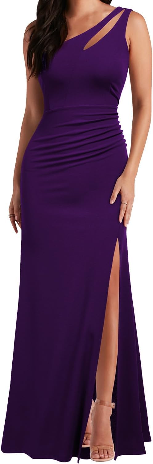 WOOSEA Women's One Shoulder Sleeveless Split Bodycon Mermaid Evening Cocktail Long Dress - Image 5
