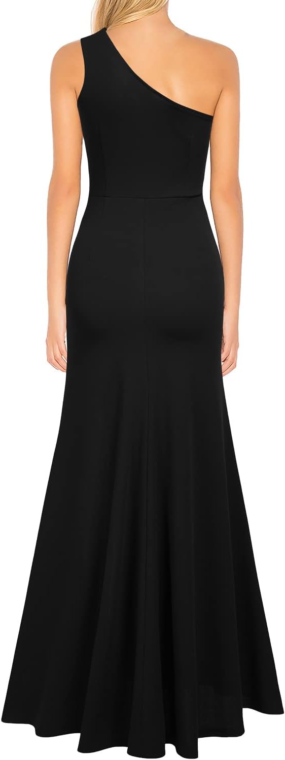 WOOSEA Women's One Shoulder Sleeveless Split Bodycon Mermaid Evening Cocktail Long Dress - Image 2