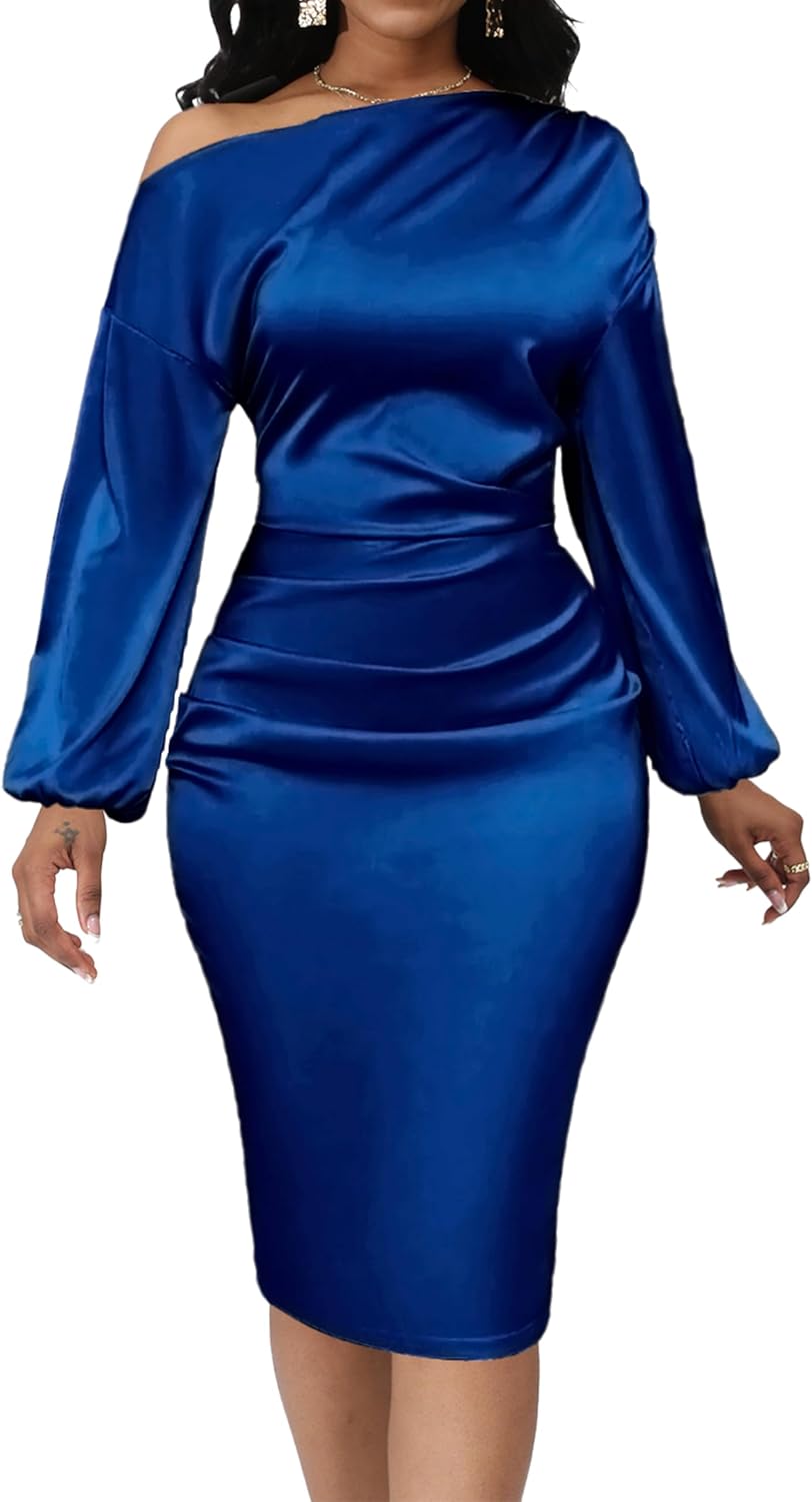 Yiershu Women's Sexy Fall Off Shoulder Bodycon Dress Elegant Long Sleeve Formal Cocktail Party Midi Maxi Dresses - Image 8