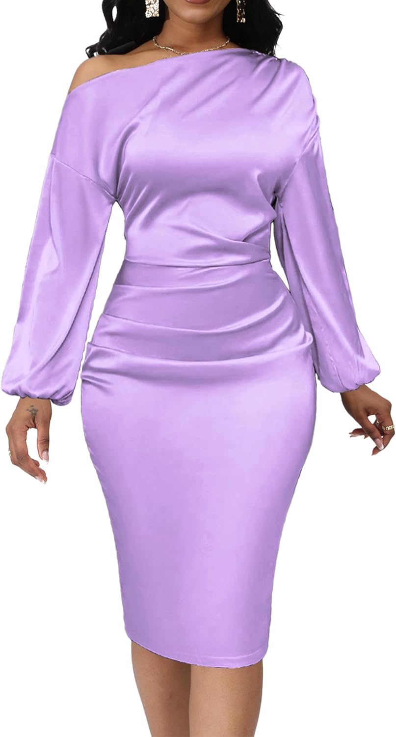 Yiershu Women's Sexy Fall Off Shoulder Bodycon Dress Elegant Long Sleeve Formal Cocktail Party Midi Maxi Dresses - Image 12